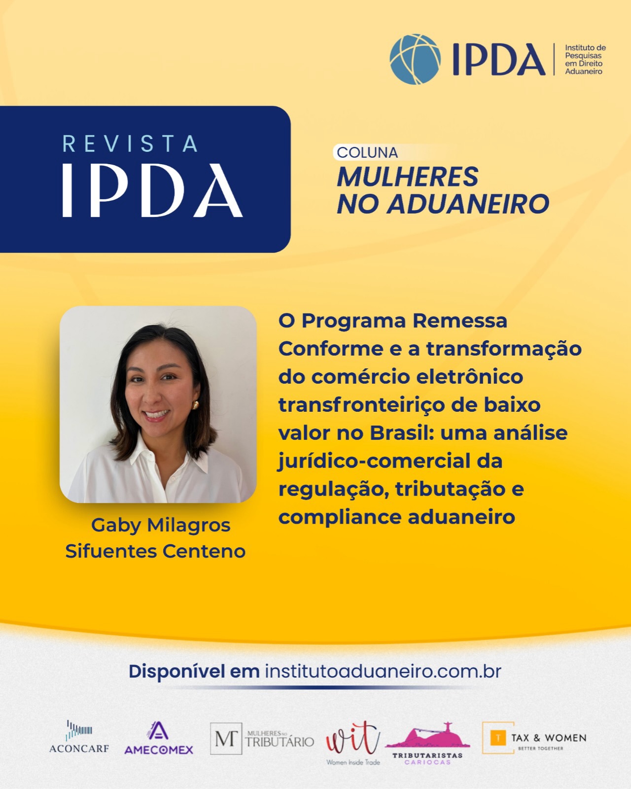 Já está disponível o novo artigo do coletivo AMECOMEX na Coluna Mulheres no Aduaneiro!Autora: Gaby Milagros Sifuentes Centeno
Tema: O Programa Remessa Conforme e a transformação do comércio eletrônico transfronteiriço de baixo valor no Brasil: uma análise jurídico-comercial da regulação, tributação e compliance aduaneiroNo texto, a autora analisa os impactos da expansão do comércio eletrônico transfronteiriço e o aumento das remessas internacionais de baixo valor, que passaram a exigir novos instrumentos de controle pela administração aduaneira brasileira.A reflexão destaca o papel do Programa Remessa Conforme nesse cenário, especialmente diante da necessidade de informações antecipadas, gestão de riscos e mecanismos de arrecadação compatíveis com a velocidade das operações digitais.A Coluna Mulheres no Aduaneiro é um espaço dedicado ao protagonismo feminino no setor, promovendo diversidade, excelência técnica e representatividade das mulheres no comércio internacional.O artigo completo está disponível em institutoaduaneiro.com.br
Link na bio | Confira também nos destaques!