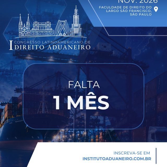 Falta apenas 1 mês!Nos dias 5 e 6 de novembro de 2026, a Faculdade de Direito da Universidade de São Paulo (USP) receberá o I Congresso Latino-Americano de Direito Aduaneiro.O encontro reunirá especialistas, acadêmicos e profissionais de diferentes países da América Latina para debater os desafios contemporâneos do Direito Aduaneiro e do comércio internacional, promovendo a troca de experiências e o aprofundamento de questões relevantes para a região.O Congresso será realizado em formato híbrido, permitindo a participação presencial e on-line.Garanta sua inscrição!📅 5 e 6 de novembro de 2026
📍 Faculdade de Direito do Largo São Francisco | São Paulo
🔗 institutoaduaneiro.com.br